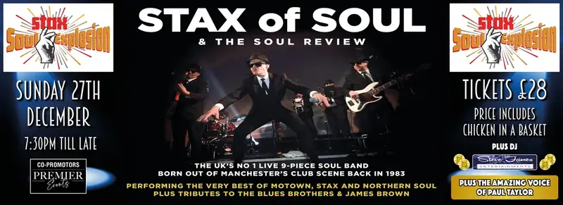 Stax of Soul and the Soul Review UK number 1 live 9-piece soul band, Sunday 27th December, tickets £28 poster